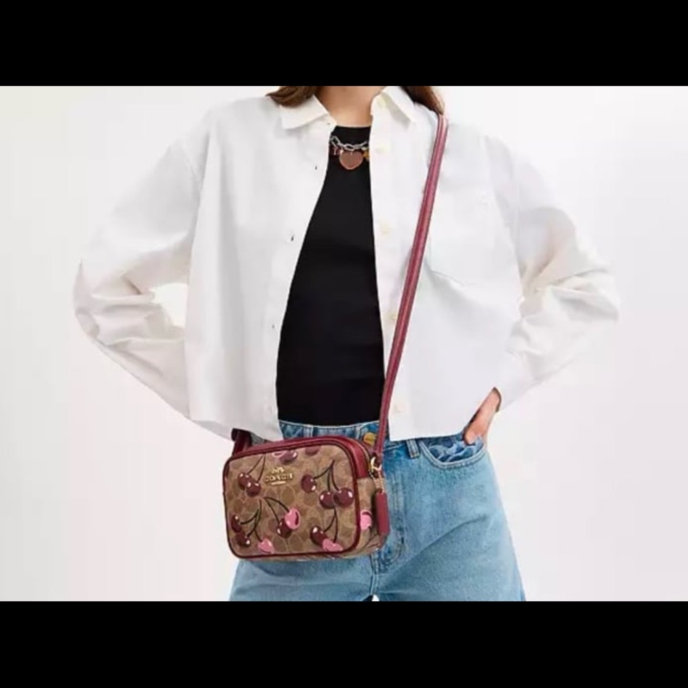 Coach Cherry Print Crossbody Bag - Tan and Red - Picture 5 of 5